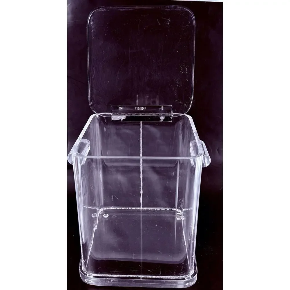 Vintage Wilardy Clear Lucite Ice Bucket Box Hinged Lid MCM Hollywood Regency 10”